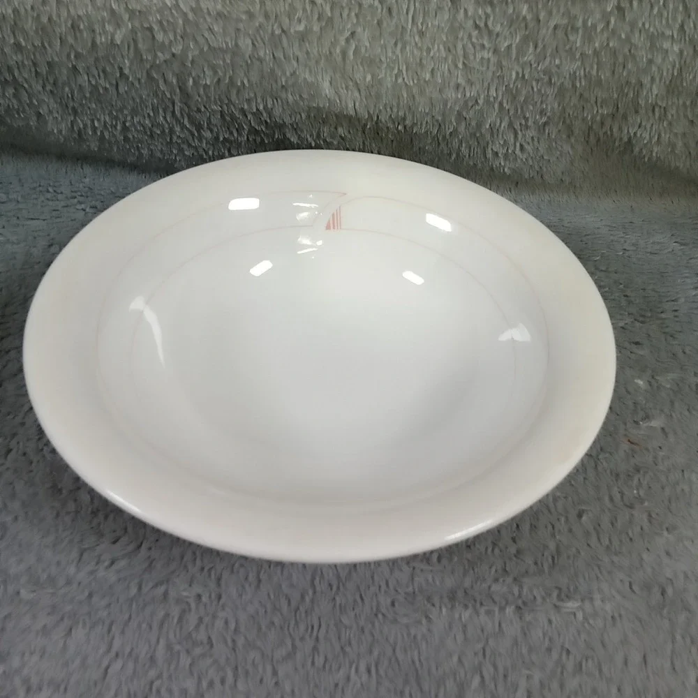 Syracuse China‎ Syralite White Pink Trim 7.25 Inch Rimmed Soup Cereal Bowl USA